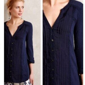 Anthropologie Meadow Rue Navy Pintuck Tunic Top - XS